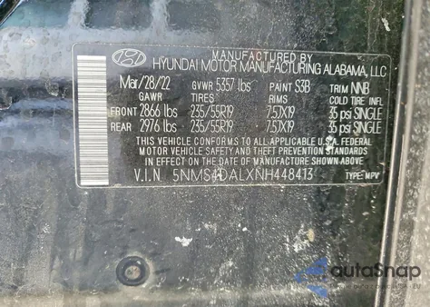 2022 Hyundai Santa Fe Limited from USA, damaged, VIN 5NMS4DALXNH448413